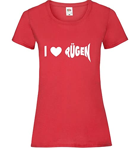 I Love Rügen T-shirt pour femme, rouge, S
