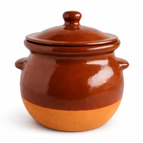 Olla de Barro Refractario Esmaltado 4 L con Tapa – Puchero Tradicional para Guisos, Potajes y Cocción Lenta