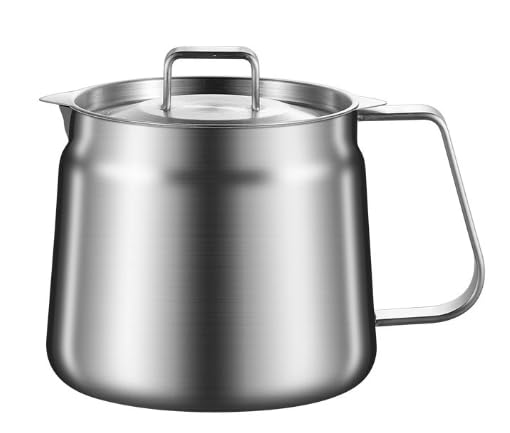 Contenitore per grasso da 2 l, in acciaio inox 304, con colino, cestino per friggere e coperchio – Colino per grasso con manico, pentola per friggere in acciaio inox, pentola per filtro