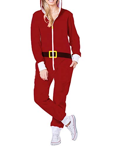 ECDAHICC Womens Cozy Christmas Adult Onesies Hodded Pajamas Sleepwear Unisex Holiday One Piece Jumpsuit (RE2-S)