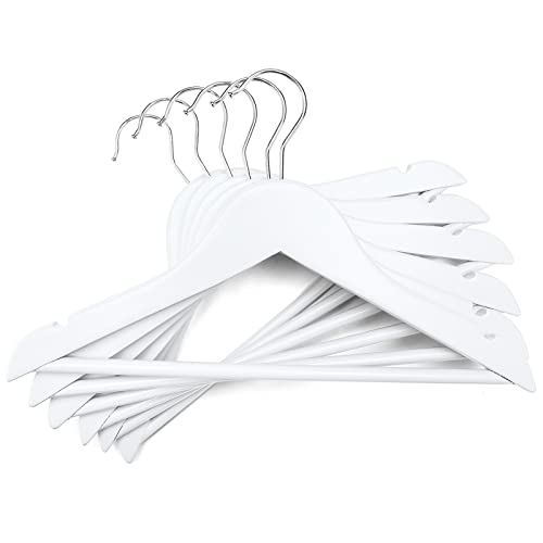 Image of HOUSE DAY Wooden Kids Hangers - 20 White Painted & Varnished Kids Coat Hangers - 3-15 Years - Rotatable & Notched - 35.5cm Width - Max 3.5kg Weight