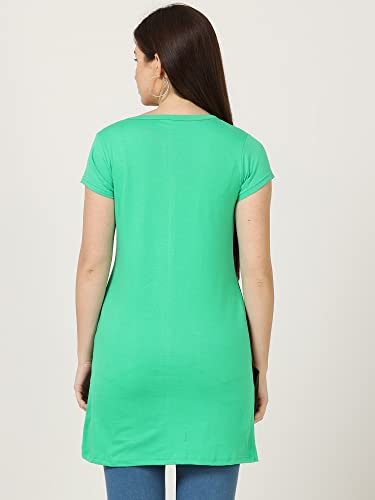 Image of FLEXIMAA Women's Cotton Round Neck Color Block Half Sleeve Long Top