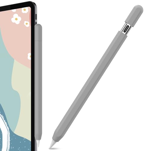AhaStyle 超薄型 Apple Pencil (USB-C) シリコン保護ケース 滑り止め Apple Pencil (USB-C) 2023のみに適用 (単色1本, グレー)