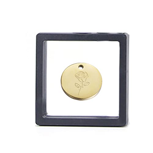 URROMA Geburt Blume Halskette, 2 Stück gravierte Rosen Blumen Anhänger Halsketten Juni und schwebende Vitrine Blumenscheibe Halskette und Schmuck Display Rahmen für Frauen Männer Cover