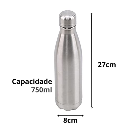 Garrafa de Água Resistente 750Ml Aço Inox Inquebrável Portátil, Bebidas Quentes e Geladas, Viagem, A