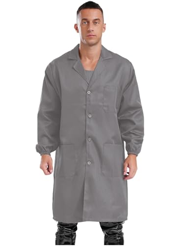Image of iiniim Mens Long Sleeve Wear Resistant Work Coat Notched Lapel Dustproof Jacket Lab Coat Workwear