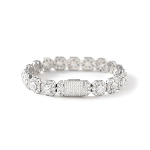 LuxeFlex 8mm Iced Out Clustered Bracelet for Men and Women, 14K Gold/White Gold Plated, 5A Zircon Bling Luxury Tennis Bracelet, CZ Fashion Jewelry Gift for Birthday, Anniversary