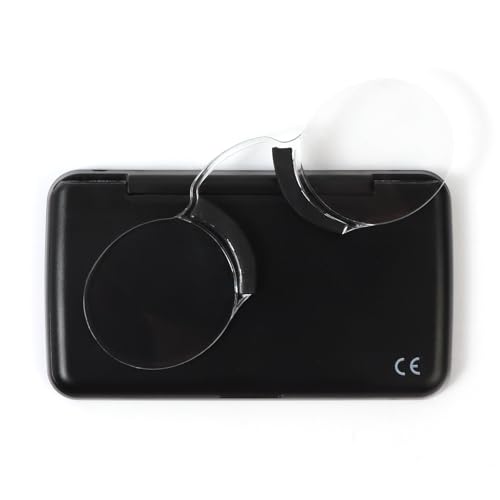 MMOWW Mini Gafas de Lectura con Espejo Universal Estuche Compacto para Mujeres y Hombres, Tamaño de Bolsillo Gafas sin Espejo Mini Clip Nasal (Negro, +1.5)