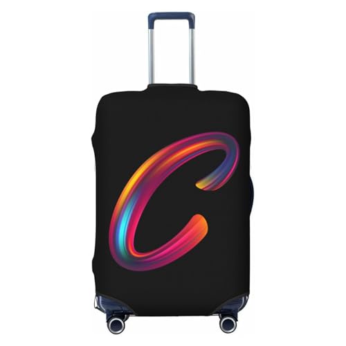 Initial Luggage Cover for 18-32 Inch Suitcase, Elastic Suitcase Cover for Luggage Printed Travel Suitcase Cover Protector, Rainbow Letter C