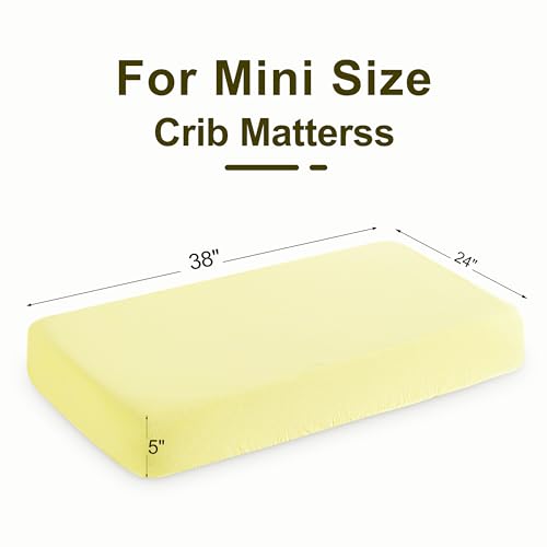 Image of NTBAY 2 Pack Muslin Cotton Mini Crib Sheets, Soft and Breathable Double Layer 24x38 Baby Crib Sheets for Mini Crib and Toddler Mattresses, Boys, Girls, Unisex, Light Yellow, 24x38 Inches