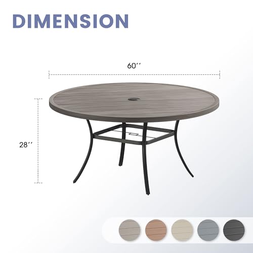 Image of VICLLAX 60 inch Round Patio Table, Outdoor Dining Table for 8-10 with Umbrella Hole for Garden Lawn Deck Backyard, Antique Grey