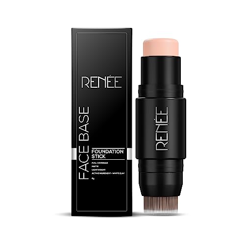 Image of RENEE All Face Base Foundation Stick - Frappe, 8Gm| Enriched With White Clay, Weightless, Long-Lasting, Velvet Matte Finish Formula Provides Full Coverage Pack of 1