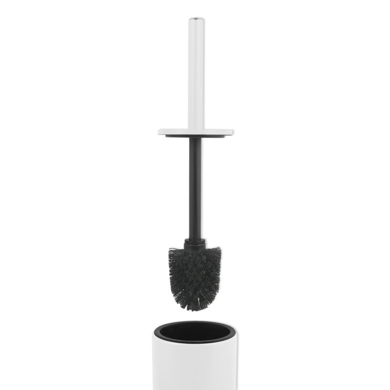 Spirella - Set Poubelle à Pédale + Brosse WC en Acier AKIRA - Fermeture Douce Easy-Close, Revêtement Anti Trace de Doigts - 21,4 x 17,6 x 30 cm - 5L - Blanc Mat