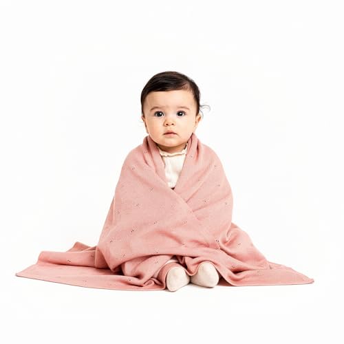 Image of Pointelle Double Layer 100% Tencel Baby Blanket - Breathable Temperature Regulating - Oeko-TEX Certified - 30x40 inch - Gift Box with Ribbon (Rose)