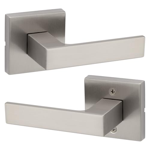 Image of Kwikset Singapore Interior Passage Door Handle, Lever For Closet and Hallway Doors, Reversible Non-Locking Handle Lever, Satin Nickel, with Microban Protection