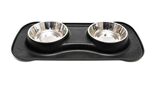 Happilax Dubbele Hondenkom voor Grote Honden met Siliconen Mat en 2 Roestvrijstalen Feeders