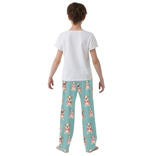ALAZA Seamless Bulldog with Bow Pajamas Bottoms with Pockets Comfy Pjs Sleepwear Elastic Waistband Pajamas Pants Lounge Pants for 6-14 Years3