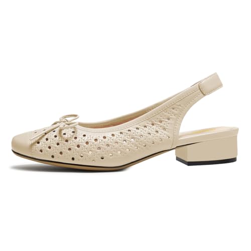 Milooey shoes Women's Slingback Summer Pumps Closed Round Toe Chunky Low Heels Ventilated Comfy Party Daily Outfit Shoes Size 4-16 US2