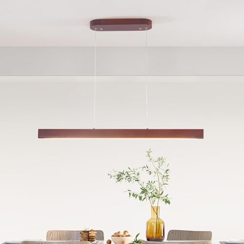 Schindora LED Suspension Luminaire Bois Pour Cuisine,100Cm Noyer Lustre Salon Avec TéLéCommande,Hauteur RéGlable,30W Lampe Moderne Luminaires IntéRieur...
