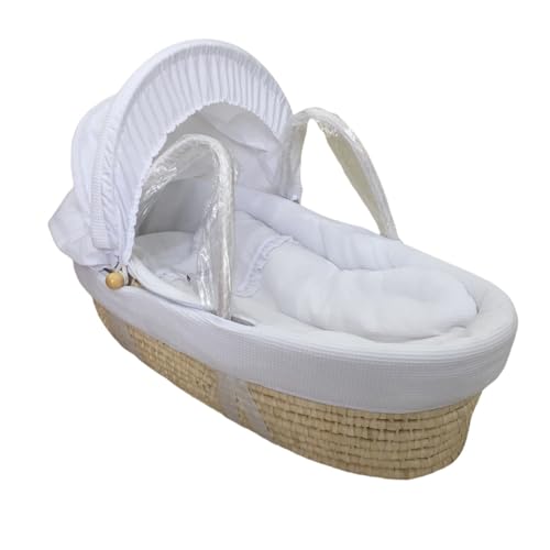 TVTKEベビーバスケット ベビー用クーファン ゆりかご 敷きふとん付き【ベアリング25kg】 木製クーハンスタンド付き 蚊帳が付いていますナチュラル 赤ちゃん 退院 (ホワイト,標準)
