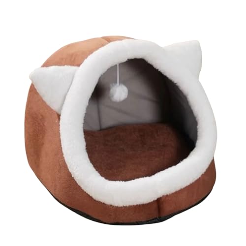 Yongtai冬用ペットベッド 猫ハウス 犬ハウス 暖かい ふわふわ 猫ベッド ペットハウス 睡眠エリア 小型犬 厚手 洗える 猫耳スタイル かわいい 室内用 おしゃれ 保温 防寒 休憩エリア オールシーズン対応 (ブラウンです, M(40.40*31cm