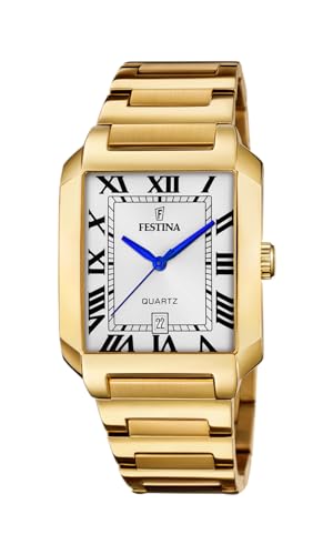 Festina Montre Homme Analogique en Acier Inoxydable 316L Doré - Mouvement Quartz - Calendrier - Verre Minéral Haute Résistance - Étanche 5 ATM F20678/1 on...