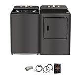 Midea White Top Load Washer and Electric Dryer Laundry Pair Bundle 4.1 Cu Ft Washer 7 Cu Ft Dryer with Vent Power Cord and 12 Month CPS Protection Plan (Black)