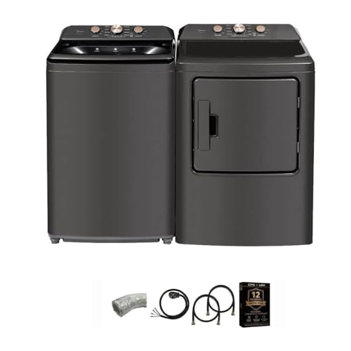 Midea White Top Load Washer and Electric Dryer Laundry Pair Bundle 4.1 Cu Ft Washer 7 Cu Ft Dryer with Vent Power Cord and 12 Month CPS Protection Plan (Black)
