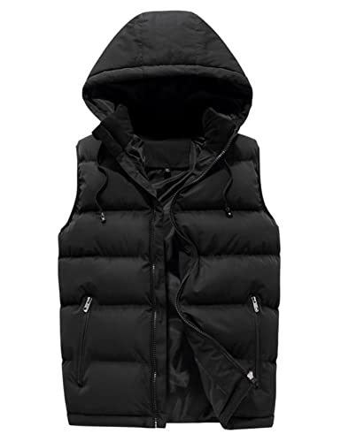 Flygo Men's Outdoor Puffer Vest Winter Padded Sleeveless Jacket with Removable Hood