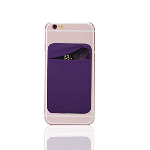 Magic Vosom Card Secure Holder Stick on Lycra Wallet Pouch Support iPhone 6 7 Samsung Galaxy and Blu Smartphones Purple