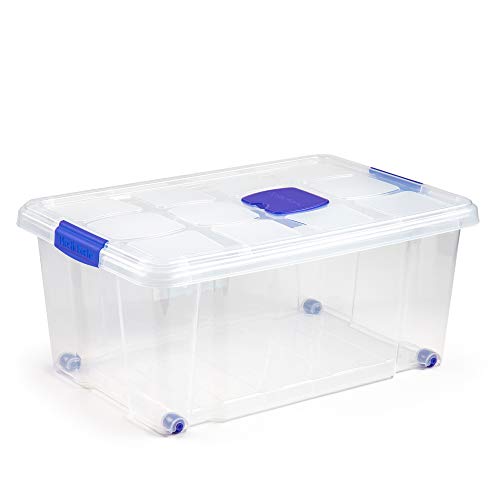 PLASTIC FORTE, Caja de almacenamiento, TRANSPARENTE, 36 Litros, con ruedas
