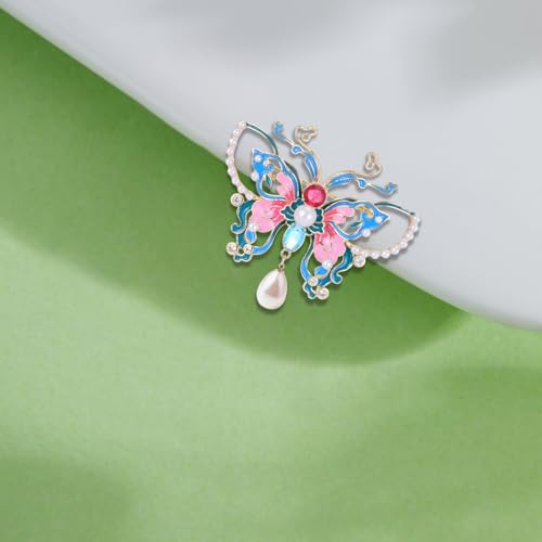Image of ABJFJE Gold Enamel Crystal Butterfly Brooches for Womne Elegant Rhinestone Pearl Animal Brooch Pins Fashion Jewelry Brooch pin Accessories for Women Gift
