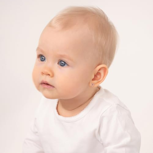 In Season Jewelry 14k White Gold Cute 5mm Open Heart Stud Earrings for Baby Girls & Toddlers, Safety Screw Back, Ages 6m-6yr2