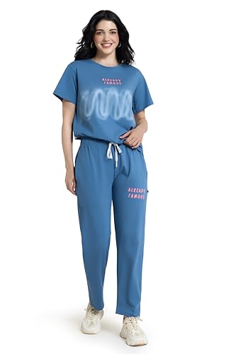 Image of ZEYO Night Suit for Women's Typography Printed Night Dress of Top and Pyjama