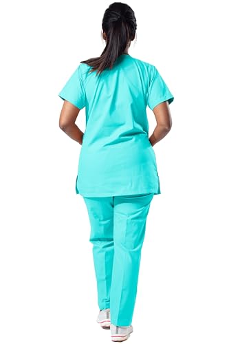 Image of UNIFORM CRAFT Women's 4 Pocket Scrub Suit Set | Medical Uniform | Cross V-Neck Poly Cotton | Short Sleeve Hospital Wear | Ideal for Doctors & Nurses (Light Green, 2XL)