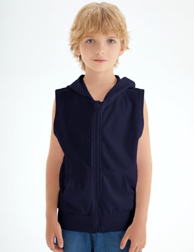 Image of Spring&Gege Boys' Full Zip Sleeveless Hooded Vest Basic Zipper Tank Tops Sweatshirt with Pockets