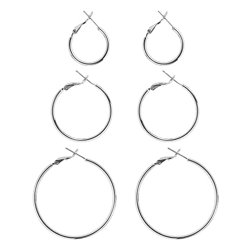 Image of DAILY VIBES Simple Big Thin Hoop Earrings for Women Trendy, 3 Pairs | 925 Sterling Silver Post Large Hoops, 14K Gold or Silver Plated Loop, Hypoallergenic Hoop Earrings Set