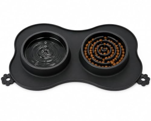 Image of Slow Feeder Dog Bowl with Non-Slip Silicone Mat, 3-in-1 Pet Feeding Station | FIMIKU Slow Feed Bowl, Water Bowl & Wet Food Bowl | BPA-Free Food-Grade Silicone for Dogs,Cats and Pets