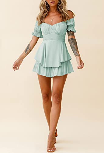 Image of AOHITE Womens Summer Tube Top Dress Off-Shoulder Ruffled Flowy Mini Short Dresses