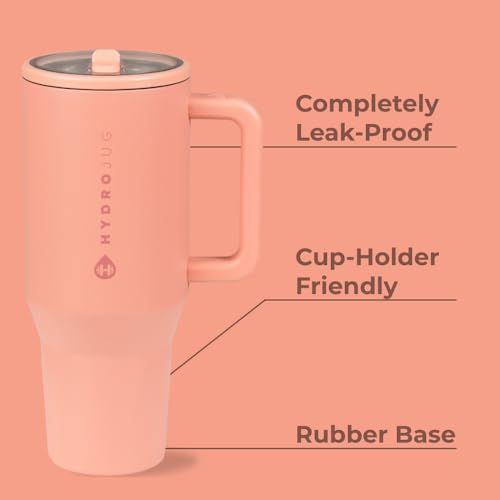 Image of HydroJug Traveler - 32 oz Water Bottle with Handle & Flip Straw - Fits in Cup Holder, Leak Resistant Tumbler-Reusable Insulated Stainless Steel & Rubber Base - Gifts for Women & Men, Dahlia