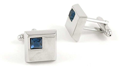 1 Par de Mancuernillas Hombre Plata y Diamante Azul miniatura 1