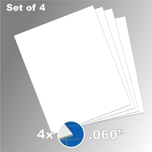 Image of LITKO Plasticard Styrene Sheets | .060 inch Modeling Plastic | White | 4 Pack | Four 8x10-inch polystyrene sheets | Semi-rigid - strong enough for structures | For scratch building, terrain & bases