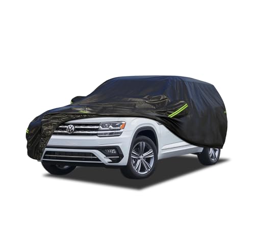 Image of KouKou Waterproof SUV Car Cover Suitable for VW Atlas from 2017 to 2025, 7 Layers Windproof All Weather Waterproof Outdoor Cover Sun Rain UV Dust Snow Protection. Black