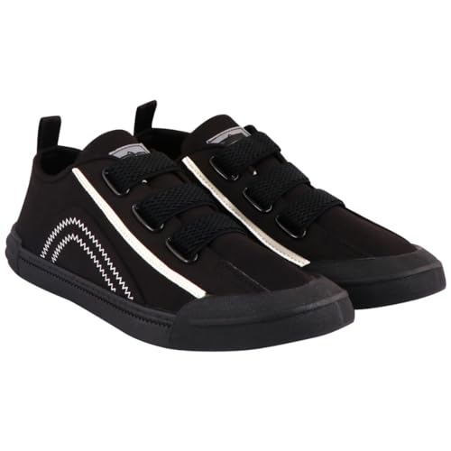 Image of Men's Black Canvas Sneakers - Stylish Casual Shoes with Non Tie Elastic Laces | 7mm Memory Foam & EVA Insole | Lightweight & Comfortable Everyday Footwear (Sizes 6-10)