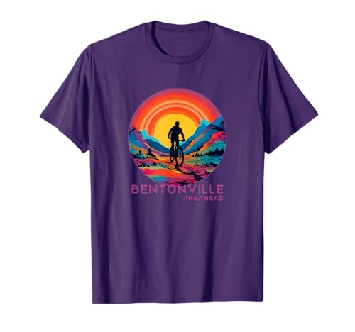 Synthwave Bentonville Arkansas Mountain Biking Retro Cyclist T-Shirt
