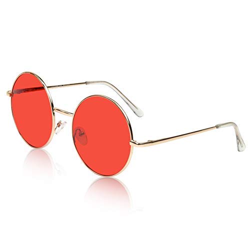Round Mens & Women Sunglasses Golden Frame, Red Lens (Medium) Pack of 1-image-17