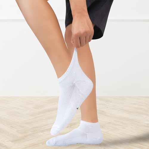 Image of +MD 6 Pairs Ankle Socks for Mens /Womens, Liner Cushion Wicking Smell Control, Athletic Running Low Cut Casual Socks, 2Black /2White /2Grey14-16