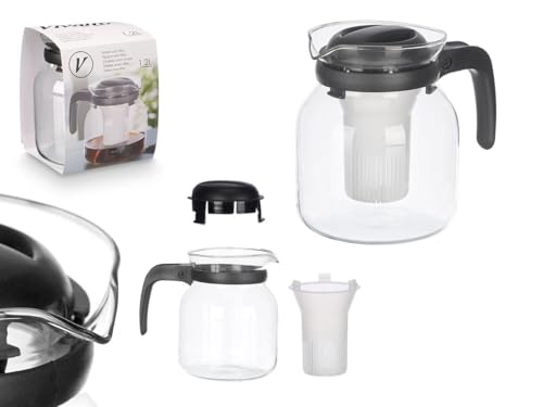 Tetera Vidrio Grande - Para preparar Té de Hojas, Hierbas, Frutas, Infusiones calientes o frías | Estuche de Filtro de Acero Inox - Cristal Resistente al Calor (M - 1,2 l)