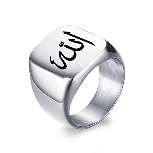 YLYYJ Personalized Allah Ring for Men,Custom Arabic Name Ring Stainless Steel Islam Muslim Religous Signet Band Allah Symbol Rings Handmade Islamic Jewelry,Size 7-12