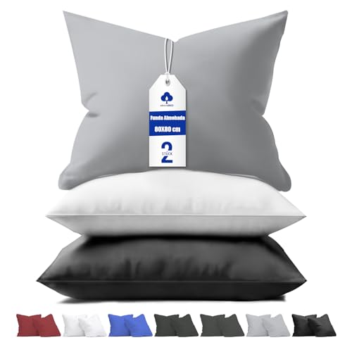 aboveBED Funda de Almohada Extra Suave 80x80 (Set da 2), Gris Claro, Almohada de Jersey Microfibra 100% Poliéster, Cierre de Cremallera Oculta en el Lado Largo, Funda Suave y Transpirable, 80 x 80 cm